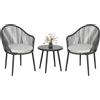 Outsunny Salotto da Giardino in Rattan con 2 Poltroncine con Cuscini e Tavolino da Caffè in Vetro, Grigio|Aosom