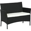 Outsunny Divano da Giardino a 2 Posti con Cuscino e Braccioli in Rattan PE e Acciaio, 100x54x80cm, Nero