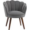 HOMCOM Poltrona Imbottita con Schienale a Conchiglia e Gambe in Legno, Poltrona in Velluto per Salotto e Camera, 66x72x79cm, Grigio|Aosom