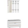 HOMCOM Set Mobili da Ingresso con Appendiabiti, Specchio, Panca con Cuscini e Scarpiera per 8 Paia di Scarpe, Bianco
