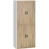 HOMCOM Dispensa Cucina in Legno MDF con 4 Ripiani Regolabili, 4 Porte e Dispositivo Antiribaltamento, 80x40x182cm, Color Legno e Bianco|Aosom