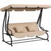 Outsunny Dondolo Letto da Giardino 3 Posti con Portabicchieri, Cuscini e Tetto Regolabile, 200x120x164 cm, Marrone Chiaro | Aosom Italy