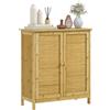 HOMCOM Credenza Stile Boho in Rattan e Bambù con 2 Ante e Mensola Interna, 60x27x67.5cm, Colore Legno