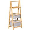 HOMCOM Scaffale Salvaspazio a 3 Ripiani in Bambù, Mobiletto Bagno Pieghevole con 2 Cassetti in Tessuto Grigio, 44.5x33x108cm|Aosom