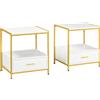 HOMCOM Set di 2 Comodini Moderni con Cassetto e Ripiano Aperto, 50x40x55cm, Bianco e Oro|Aosom
