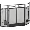 HOMCOM Parascintille Camino Moderno, Parafuoco Pieghevole con 2 Porte in Metallo Nero, 122x1.6x80cm|Aosom