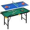 SPORTNOW Tavolo da Gioco Pieghevole 2 in 1 per Biliardo e Ping pong con Accessori Inclusi, 140x63x60-80 cm|Aosom