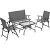 Outsunny Set Salotto da Giardino con Tavolino in Vetro, 2 Poltrone e Divanetto Pieghevoli, Grigio|Aosom
