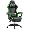 Vinsetto Sedia da Gaming con Altezza Regolabile e Schienale Reclinabile, 65x65x121-129 cm, Nero e Verde