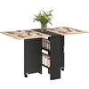 HOMCOM Tavolo Pieghevole Consolle per 4-6 persone con Ruote e Ripiani, 140x75x74cm, Rovere e Nero