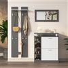 PD1 Mobile Appendiabiti da Parete con Specchio, 2 Pannelli a Muro e Scarpiera,Appendiabiti da Ingresso con Ripiani Regolabili,Grigio e Bianco| Aosom Italy
