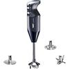 bamix Frullatore a immersione sbattitore M250 PRIME incl. lama multiuso, frusta, frullino in acciaio inox, 250 watt, 2 velocità, Made in Switzerland, Nero/cromo