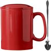 KOPYFANTAP Tazza Grande 1000ml, 33Oz Tazzina Giganti da Caffè in Ceramica con Coperchio e Cucchiaio XXL Bicchieri con Grandemanico,Lavabile in Lavastoviglie, Rosso