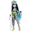 Monster High - Frankie Stein Monster Fest, bambola con outfit glamour e accessori a tema festival musicale inclusi, spuntini, poster della band e borsa, giocattolo per bambini, 4+ anni, HXH79