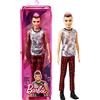 Barbie- Bambola Ken Fashionista dai Capelli Castani con Punte Rosse, Canottiera e Pantaloni Scozzesi, Giocattolo per Bambini 3+Anni, GVY29