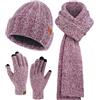 Bequemer Laden Donna Inverno Caldo Knit Beanie Cappello Touchscreen Guanti Lungo Sciarpa Set con Fleece Foderato Teschio Caps Collo Sciarpe