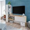 Dmora Vernon, Porta TV con 1 Anta, Mobile Soggiorno con libreria a 3 Ripiani, 178x43h136 cm, Rovere Nodi e Bianco Lucido, Pannello melaminico 15mm