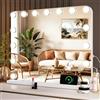 MAMIZO Hollywood Specchio Trucco con Luci,15 LED,50x40 cm,Specchio da parete,3 Temperature di Colore,Controllo touch e lente d'ingrandimento 10X,USB,Specchio da tavolo,specchio con luci make up,Bianco