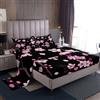Homewish Set di lenzuola per letto matrimoniale, motivo floreale di ciliegio, colore rosa e nero, stile giapponese, motivo primaverile, morbido (4 pezzi)