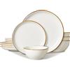 ONEMORE Servizio Piatti 12 Pezzi, Servizio da Tavola 4 persone, Set Piatti in Gres con 4 Piatti Piani, 4 Piatti da Dessert, 4 Ciotole Cereali, Bianco Crema