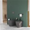 Parama Coppia di sanitari filomuro ceramica grigio opaco vaso rimless copriwc soft-close e bidet | Europa Small