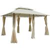 Outsunny Gazebo Moderno da Giardino con Tende e Tetto a 2 Livelli, 3x4 m, Bianco e Crema | Aosom Italy
