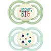 MAM Perfect Night Confezione Doppia Succhietto 6+ Mesi (Set da 2), Ciuccio MAM 6-16 mesi che si illumina al buio, Kit da 2 accessori neonato per lo sviluppo orale con porta ciuccio, Verde