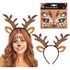 QIZHIQIAMY Cerchietto Renna, 2 PCS Fascia di Renna, Cerchietto Corna Renna, Fascia Corna di Renna, Cerchietto con Corna di Cervo, Costume da Renna con Tatuaggio Viso Cervo per Natale, Carnevale, Cosplay (B)