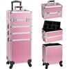 BAKAJI Trolley Makeup 4in1 Valigetta Rosa Trucco Estetista Beauty Case Ruote Staccabili