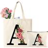 Tarklanda Personalizzata Iniziali Borsa Tote in Tela, Cotone Shopper Borsa con Lettere e Fiori, Regali per Donna, Amica, Mamma, Regalo per Compleanno, Matrimonio, Festa della mamma(A)