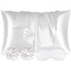 AUAUY Set di 2 Federe Raso 50x80cm, Federa Cuscino Letto Morbida e Setosa al Tatto, Federa Seta Con 2 Elastici Per Capelli e Maschera per Occhi, Protezione Capelli e Pelle e Antirughe - Beige