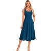 GRACE KARIN Vestito Donna Midi Casual Smanicato Elegante Abito Estivo Linea ad A Scollo Quadrato con Cerniera Blu Pavone 2XL
