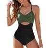 Vijamiy Costume da Bagno Donna Intero Modellante Costumi Interi Scollo a V con Controllo della Pancia Costumi da Bagno Push Up(Verde Nero,M)