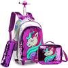 HTgroce Zaino magico reversibile con paillettes, per bambini, per la scuola, con ruote, con portapranzo, motivo unicorno, viola., Viola - Unicorno, M, Zaino per bambini