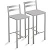 ASTIMESA Due sgabelli alti da cucina con strisce orizzontali Seduta 60 cm ecopelle grigia