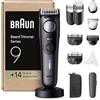 Braun Regolabarba Uomo Serie 9, +14 Strumenti Da Barbiere, Rasoio Elettrico Barba, Lama ProBlade Affilata A Vita, 180 Min, Selettore Di Precisione Con 52 Lunghezze, Impermeabile, BT9565, Titanio