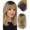 BUYOGET Balayage Topper per Capelli Biondi con Clip, Extension per Capelli da Donna Lisci 35,5 cm, Topper con Clip e Frangia per Capelli Diradati