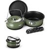 Odoland Kit da 5 pentole da campeggio, antiaderenti, leggere, con manico rimovibile, perfetto per escursioni, campeggio, escursioni e picnic, colore: verde