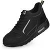 GUYISA Scarpe da ginnastica antinfortunistiche da uomo, con puntale in acciaio, leggere, resistenti all'acqua, traspiranti, protettive, Nero , 46 EU