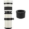 Andoer Camera MF Super Teleobiettivo zoom F/8.3-16 420-800mm T2 Mount con anello adattatore FX-mount filettatura 1/4 ricambio per Fujifilm X-Pro2 X-E2 X-E3 X-A5 X-M1 X-T1 X-T2 XT3 X-T10 X-T20, bianco