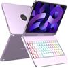 MMK Custodia con Tastiera per iPad 10 Gen/(A16) 11 Gen(11/10.9 pollici, 2025/2022), 360°Touchpad Flip & 7 Colori di Retroilluminazione, Custodia Tastiera con Supporto Pencil per iPad 10th Gen, Viola