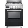 De'Longhi PRO66MALPZ - Cucina a gas con forno elettrico, 60x60 cm, colore Inox e Nero, Classe energetica A