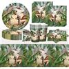 Aurasky Dinosauri Stoviglie per Bambini, 49 Pezzi Dinosauro Piatti e Bicchieri Carta per Feste per Compleanni dei Bambini, Feste a Tema- 16 Piatti, 16 Tazze, 16 Tovaglioli, 1 Tovaglia