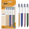BIC 4 Colori Wood Effect, Penne Multicolore, Set di 5 Penne a Sfera con Fusti Effetto Legno, Cancelleria Scuola e Università