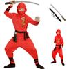 CARTOON Costume di carnevale + accessori, Red Dragon Ninja, Spada giapponese, vestito, travestimento, per bambini, halloween, feste a tema