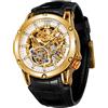 FORSINING Orologio da uomo automatico impermeabile con grande quadrante esotico Tourbillion Skeleton Watch, Oro e bianco., Cinturino