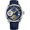 Stuhrling Original Stuhrling - Orologio automatico da uomo, in acciaio inox, con scheletro automatico, con indicatore AM/PM, Blu, Meccanico