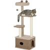 PawHut Albero Tiragraffi per Gatti con Piattaforme di Salto, Lettino e Casetta, Castello per Gatti in Cashmere e Legno, 48x40x133 cm, Marrone
