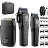 Misuke Tagliacapelli senza fili, rasoio elettrico da uomo, rasoio professionale da barbiere e barba, set di rasoi da uomo, 8500 giri/min, display LCD, kit per toelettatura da uomo e custodia in EVA,