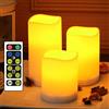 yucanucax Candele con timer, candele tremolanti a LED con telecomando, candele a batteria per esterni e interni, 3 candele, alimentate da batterie 3AAA (non incluse)